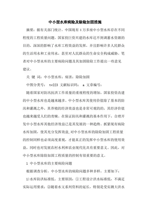 中小型水库病险及除险加固措施
