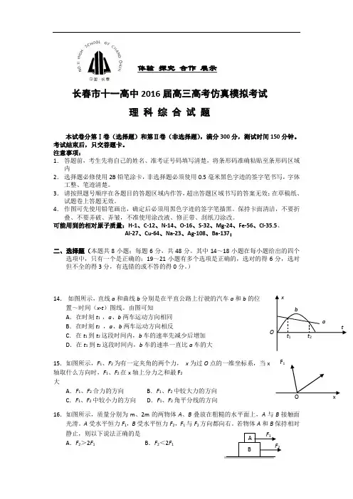 吉林省长春市十一中2016届高三高考仿真模拟考试试卷 