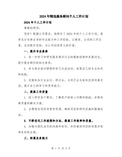 2024年精选服务顾问个人工作计划