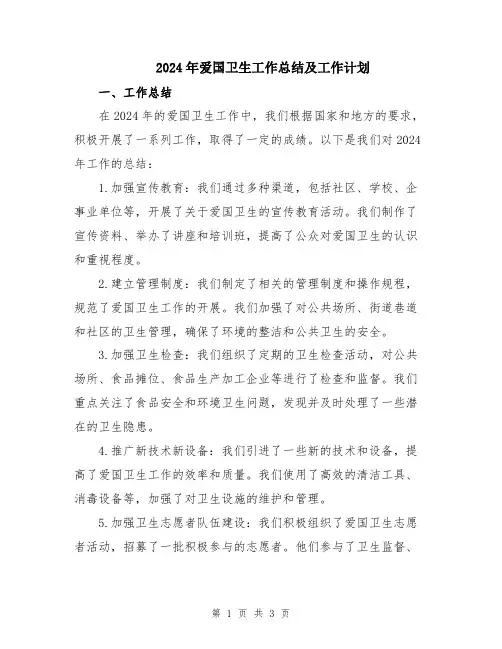 2024年爱国卫生工作总结及工作计划