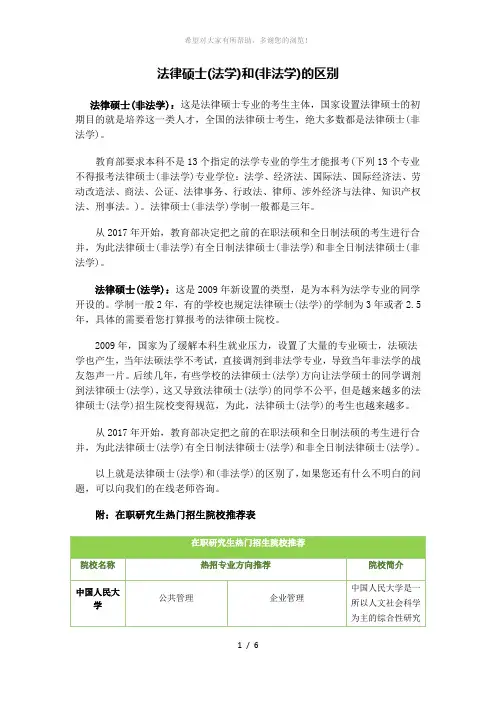 法律硕士(法学)和法律硕士(非法学)的区别