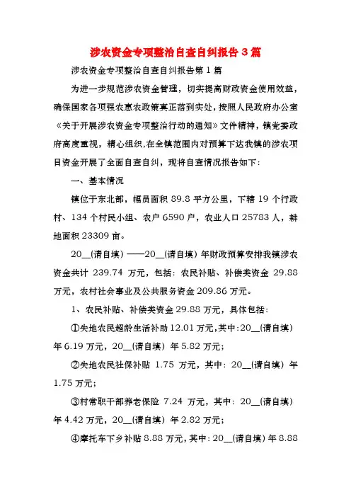 涉农资金专项整治自查自纠报告3篇