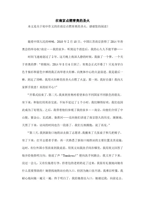 在南京点燃青奥的圣火_初中作文