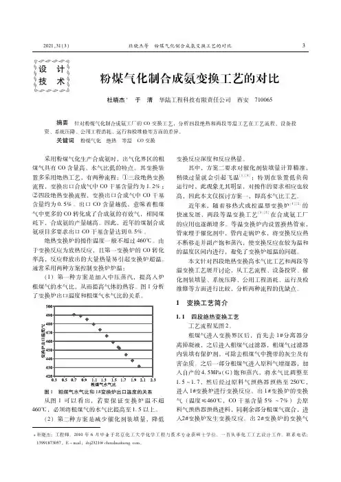 粉煤气化制合成氨变换工艺的对比