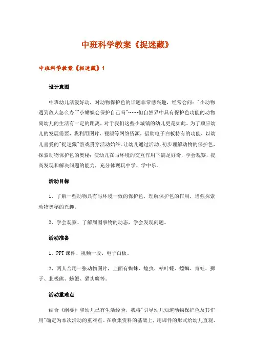 中班科学教案《捉迷藏》