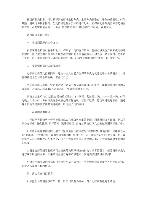 2020年销售公司经理的销售工作计划5篇【精选】