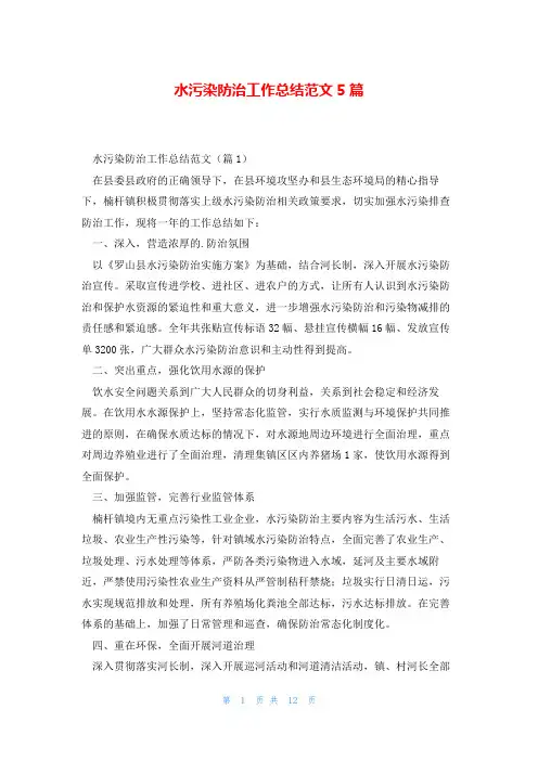水污染防治工作总结范文5篇