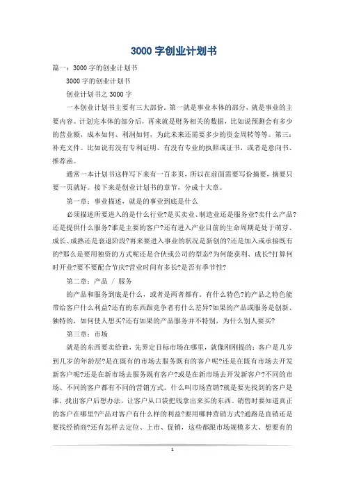 3000字创业计划书