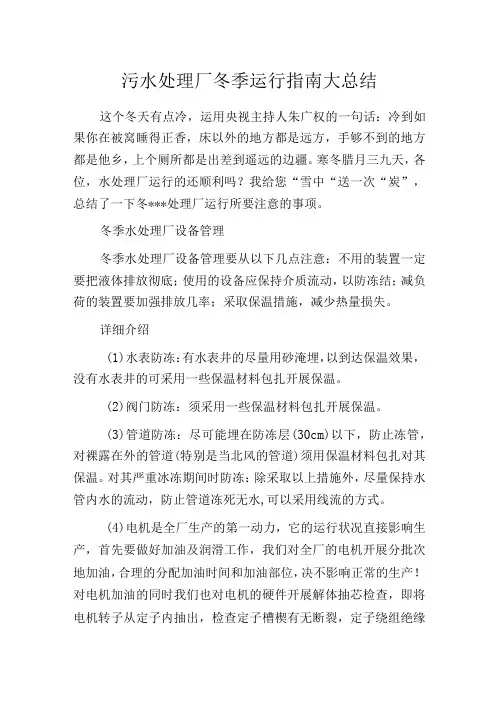 污水处理厂冬季运行指南大总结