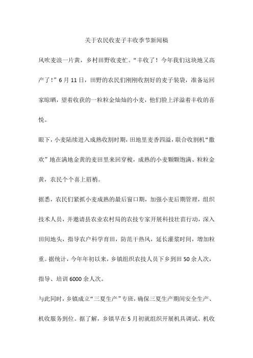 关于农民收麦子丰收季节新闻稿