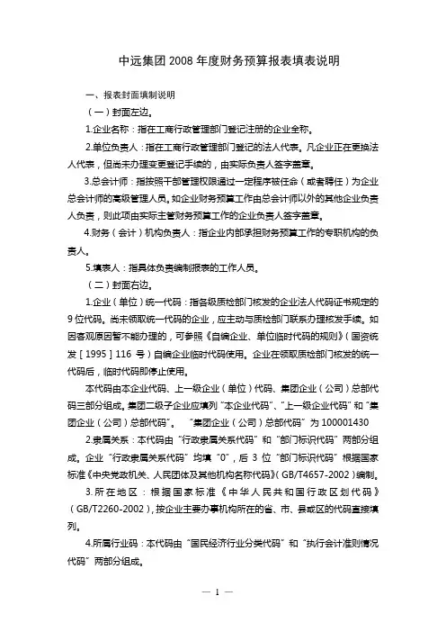 财务预算表格填写说明