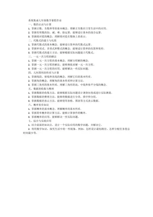 系统集成七年级数学暑假作业