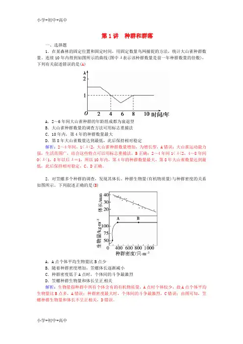 教育最新K12届高三生物二轮复习 第一部分 知识落实篇 专题六 生物群体的稳态与环境 第1讲 种群和群落配套作