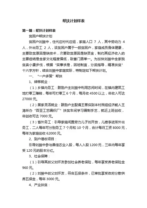 帮扶计划样表