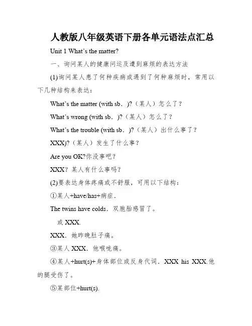 人教版八年级英语下册各单元语法点汇总