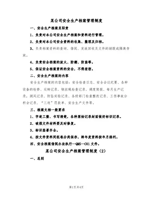 某公司安全生产档案管理制度（2篇）