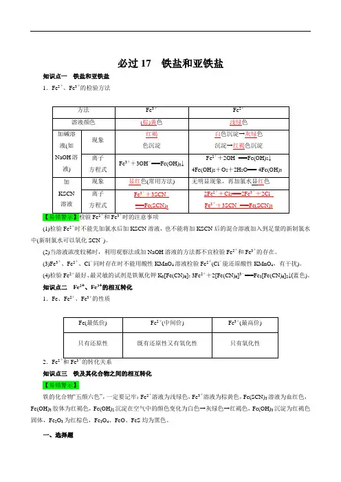 新教材 高中化学人教版必修一同步知识专项讲练 含解析   铁盐和亚铁盐