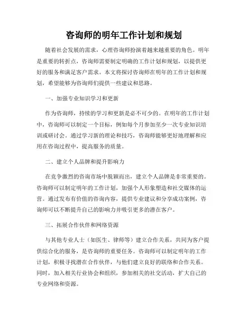 咨询师的明年工作计划和规划