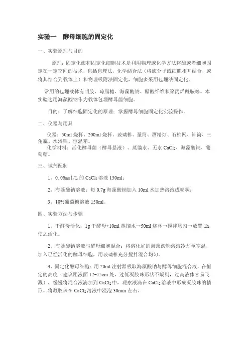 实验一-酵母细胞的固定化