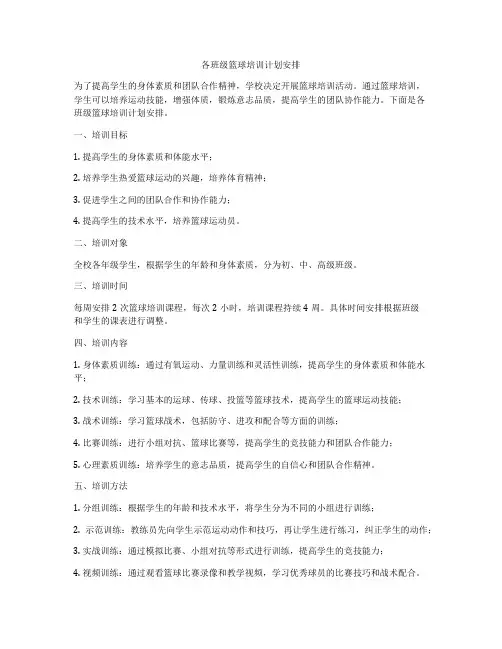 各班级篮球培训计划安排