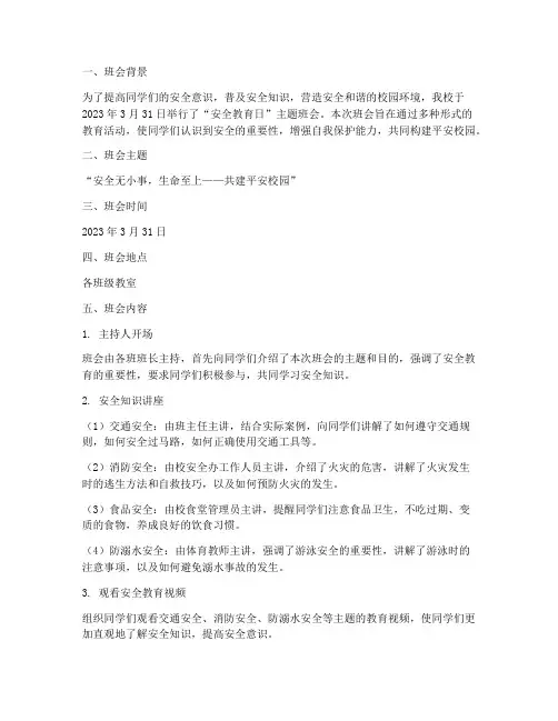 安全教育日主题班会简报