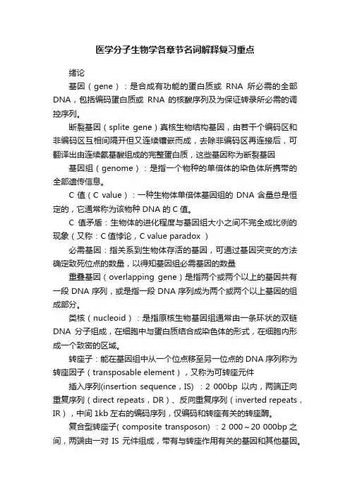 医学分子生物学各章节名词解释复习重点