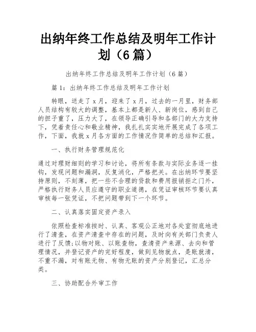 出纳年终工作总结及明年工作计划(6篇)