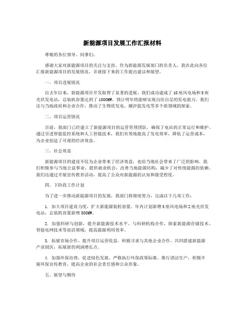 新能源项目发展工作汇报材料