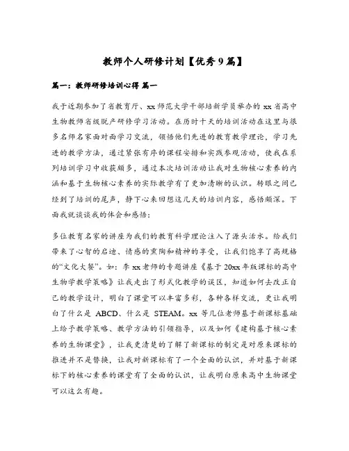 教师个人研修计划【优秀9篇】