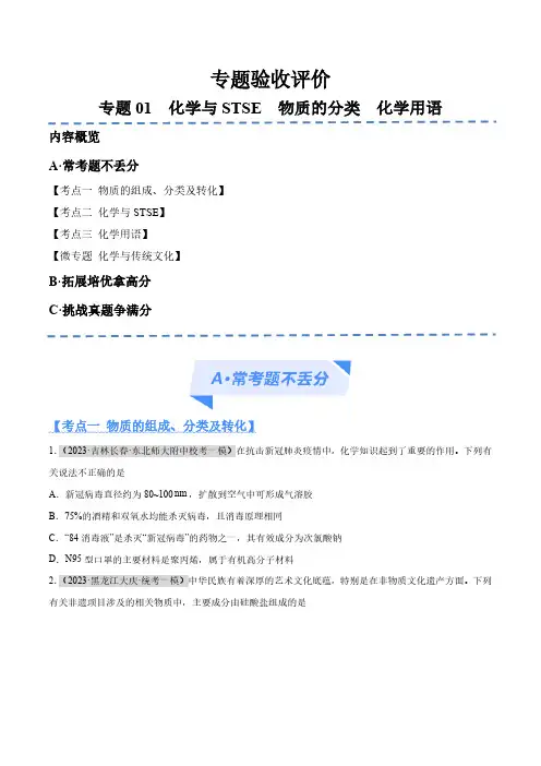 专题01 化学与STSE 物质的分类 化学用语(分层练)(原卷版)