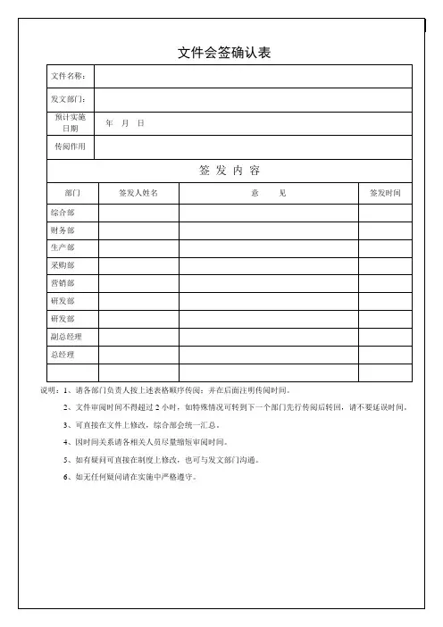 文件传阅确认表