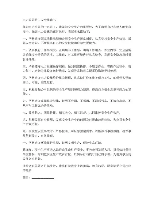 电力公司员工安全承诺书