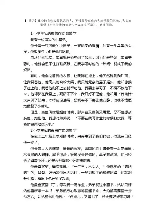 小学生我的弟弟作文300字五篇