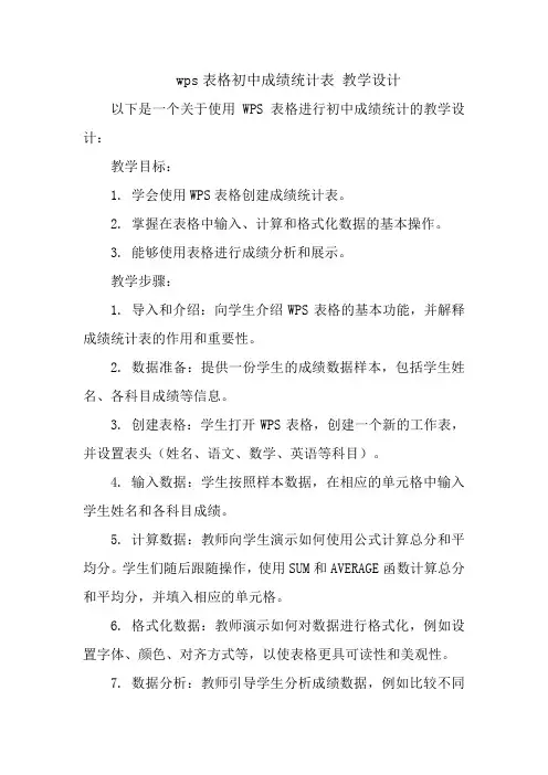 wps表格初中成绩统计表 教学设计