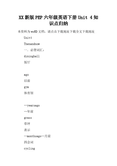 XX新版PEP六年级英语下册Unit 4知识点归纳
