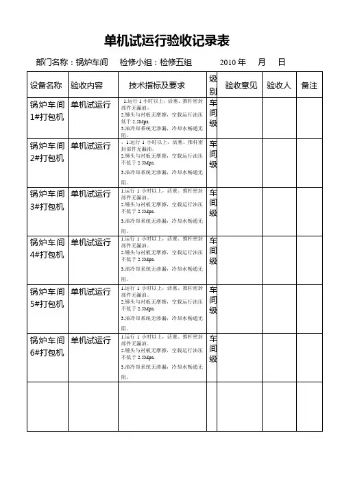 单机试运行验收记录表