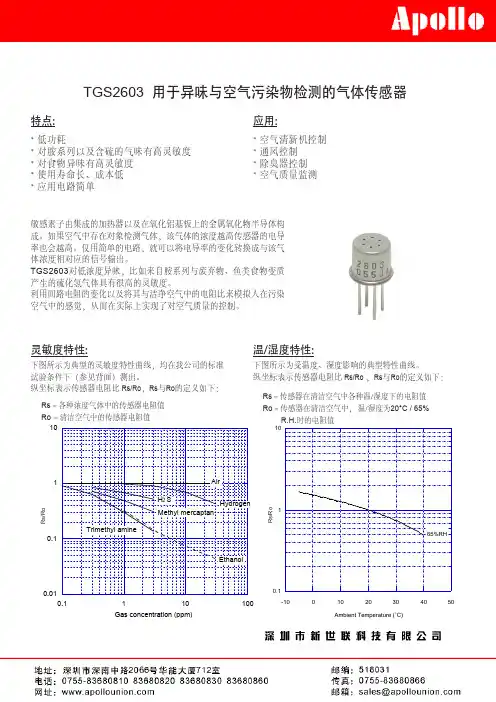 TGS2603用于异味与空气污染物检测的气体传感器