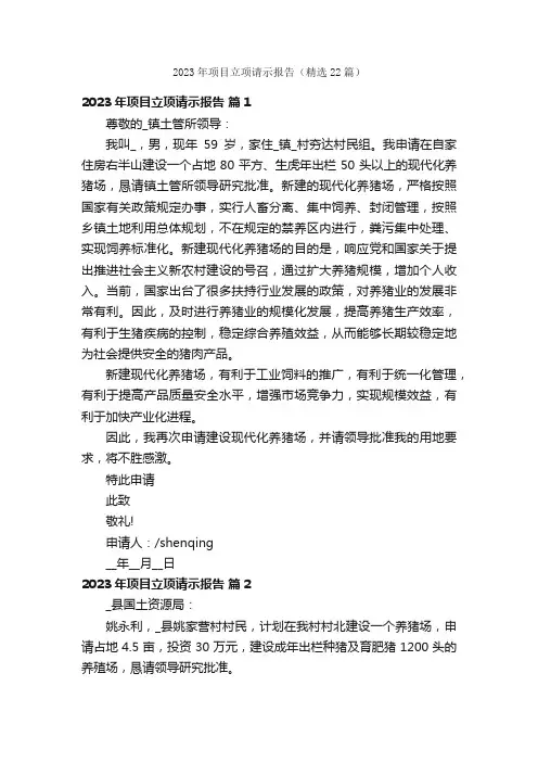 2023年项目立项请示报告（精选22篇）