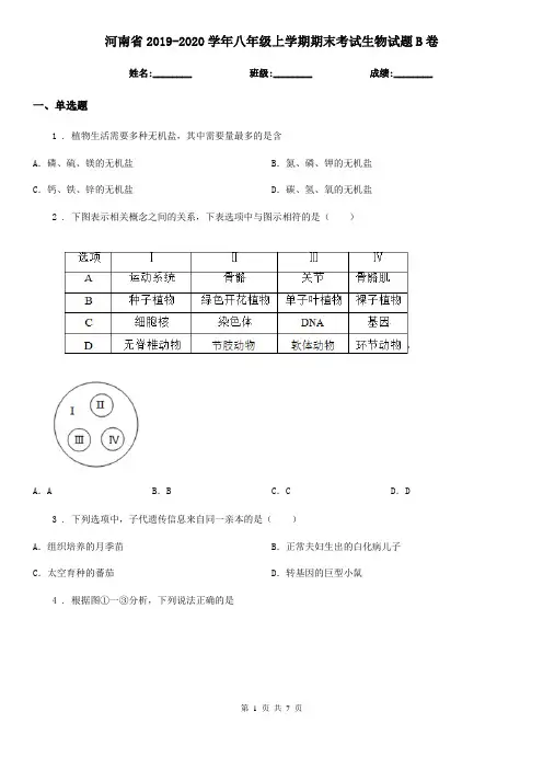 河南省2019-2020学年八年级上学期期末考试生物试题B卷