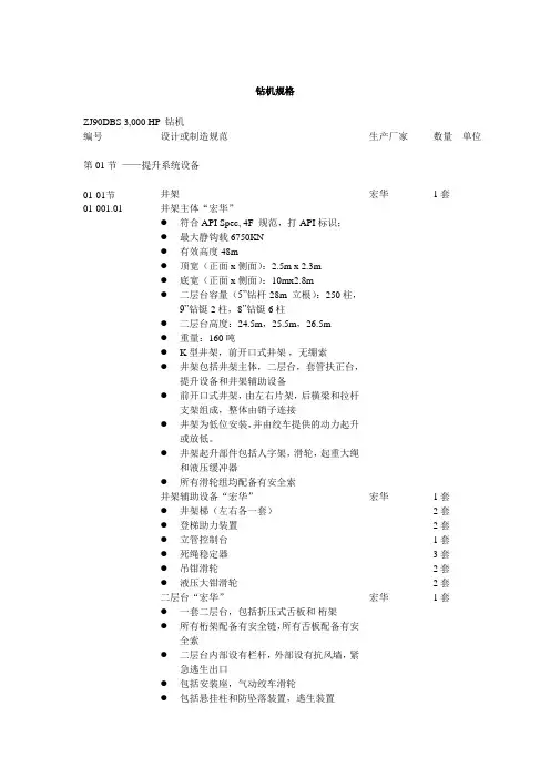 钻机规格