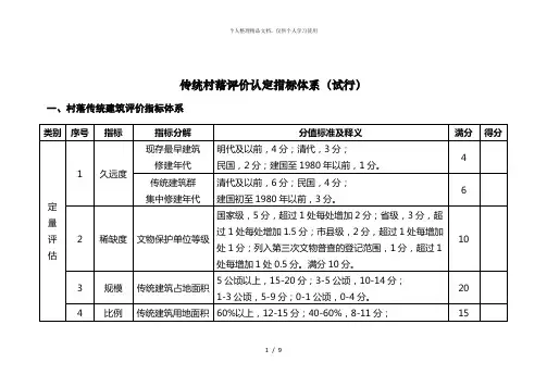 传统村落评价认定指标体系(试行)