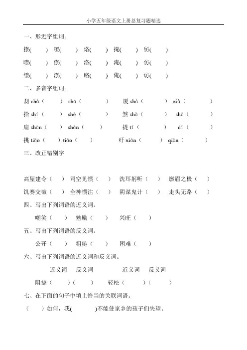 小学五年级语文上册总复习题精选53