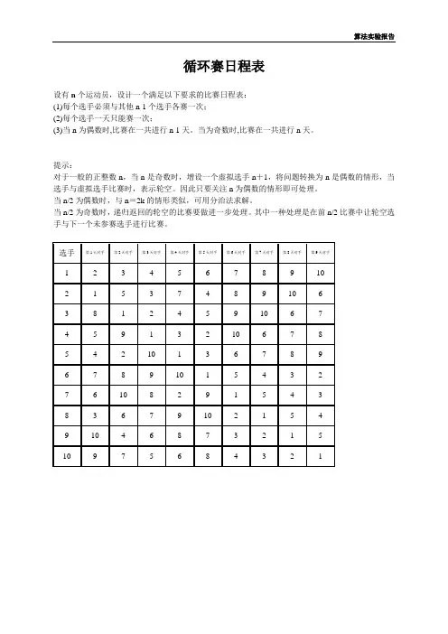 5循环赛日程表问题