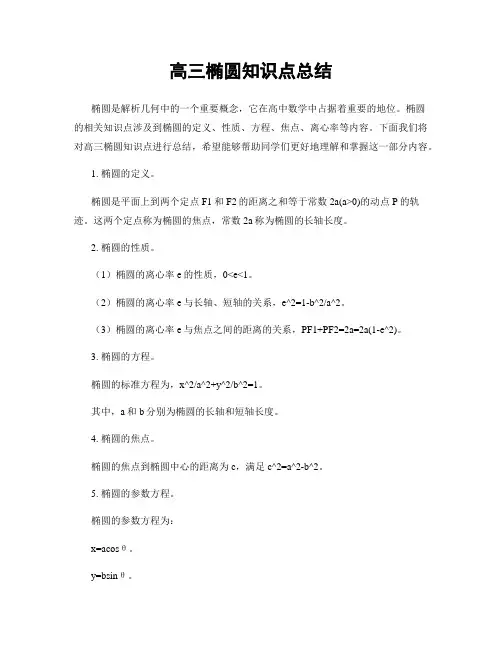 高三椭圆知识点总结