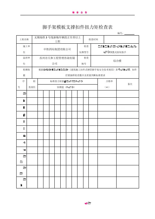 2017 脚手架模板支撑扣件扭力矩检查表