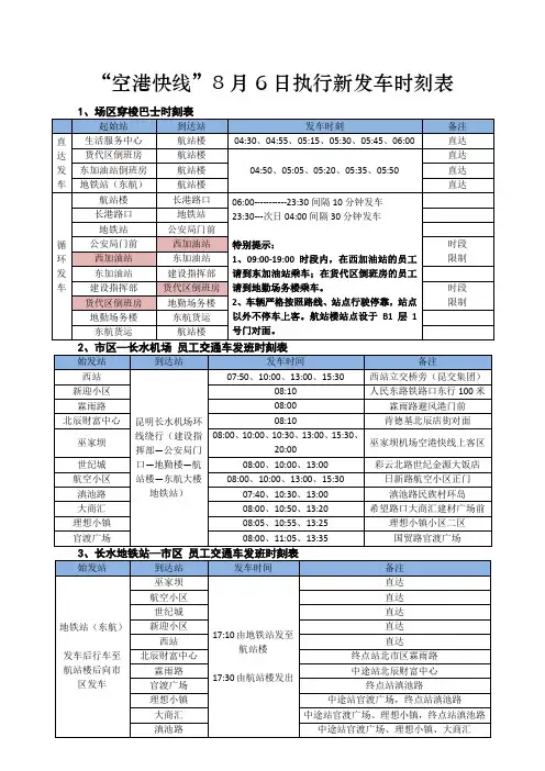空港快线最新调整时刻表(长水国际机场)