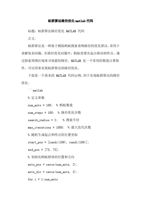 蚁群算法路径优化matlab代码