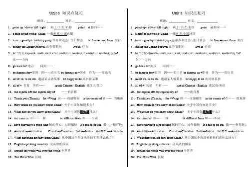 冀教版英语七年级上册Unit 8 知识点总复习