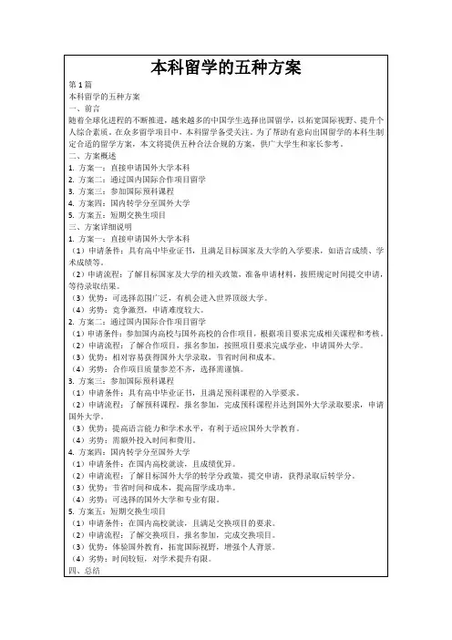 本科留学的五种方案