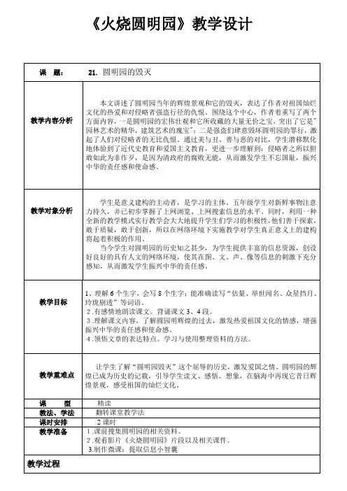《火烧圆明园》教学设计